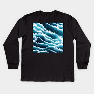 Hyperrealistic blue ocean waves Kids Long Sleeve T-Shirt